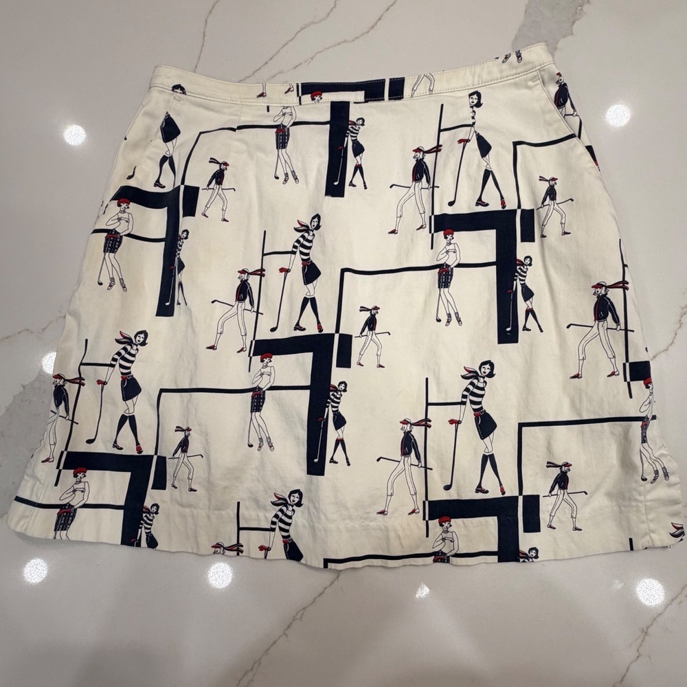 Tail Tech Women 10 Golf Skort Cream Retro Novelty Golfer Print Active Skirt